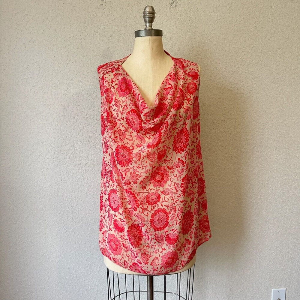 NWOT CAbi #5037 Sleeveless Vita Blouse Drape Neck Multi Floral Print